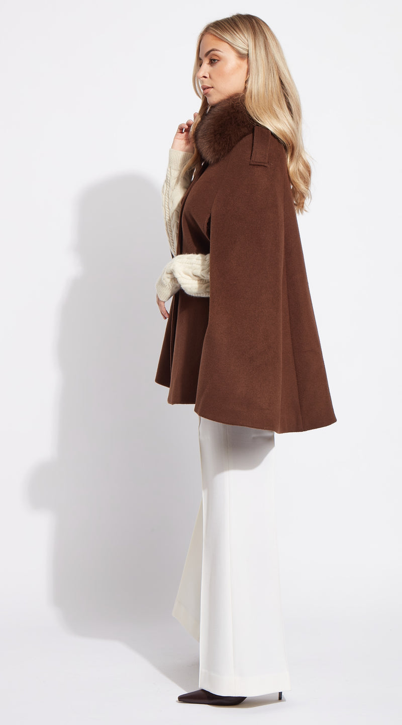 The Luxy Cashmere Cape Coat - Brown