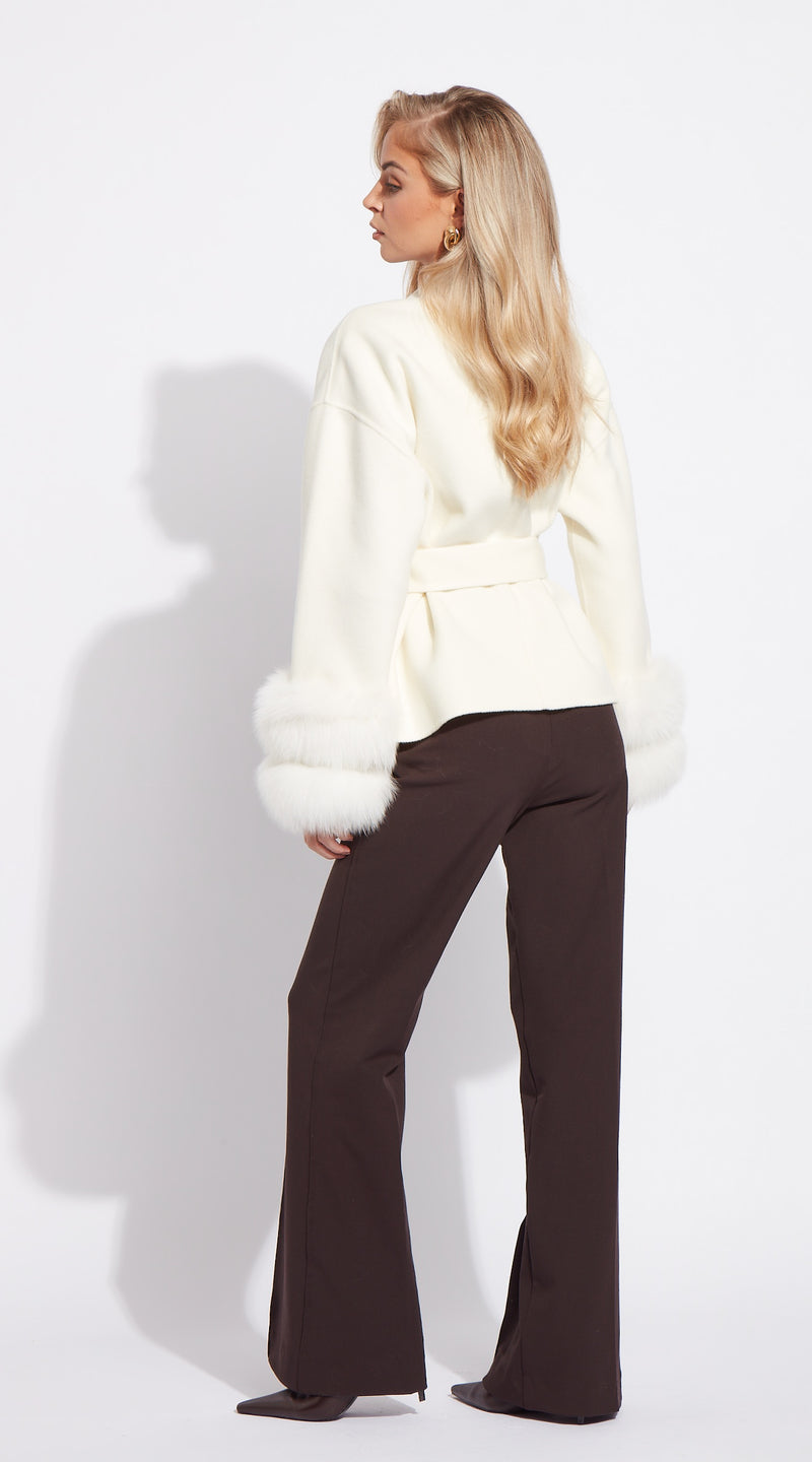 Luxy Cashmere Cropped Double Cuffed Coat - Ivory