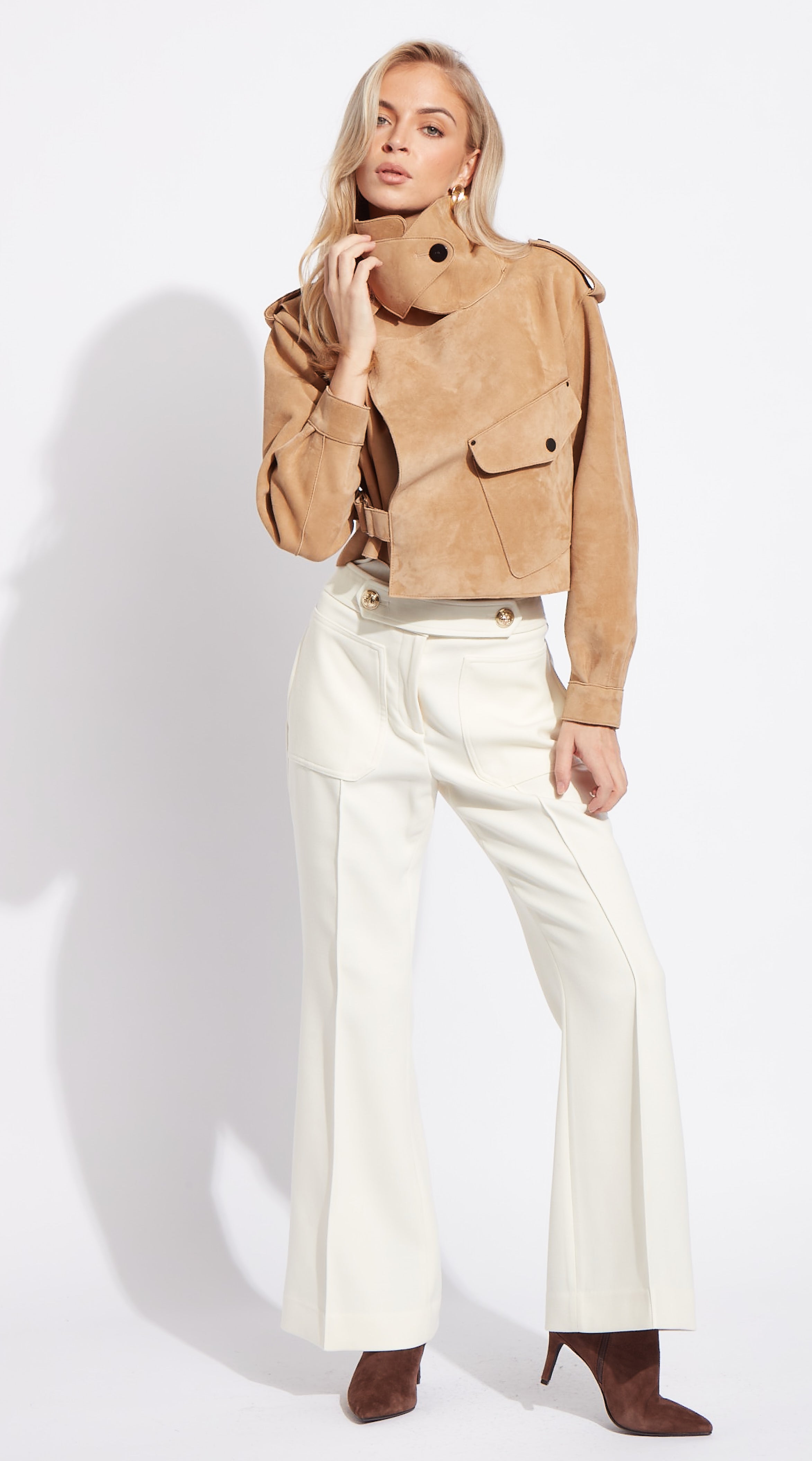 Luxy Oversized Suede Jacket - Light Beige
