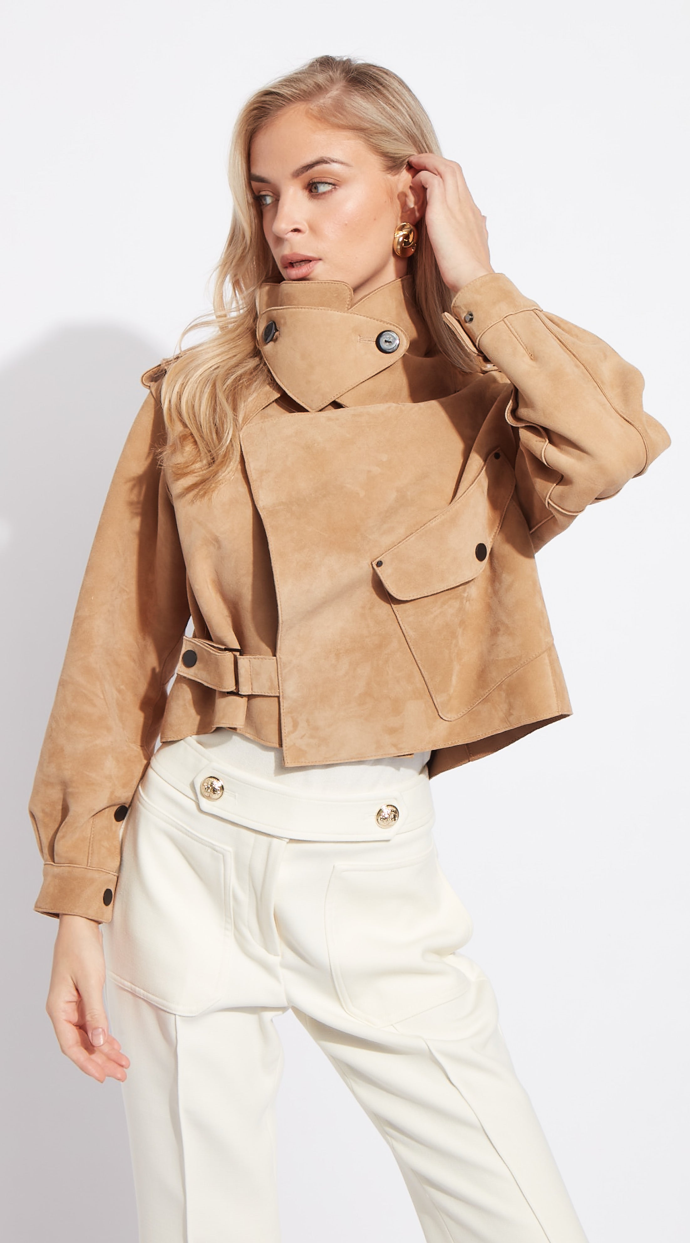Luxy Oversized Suede Jacket - Light Beige