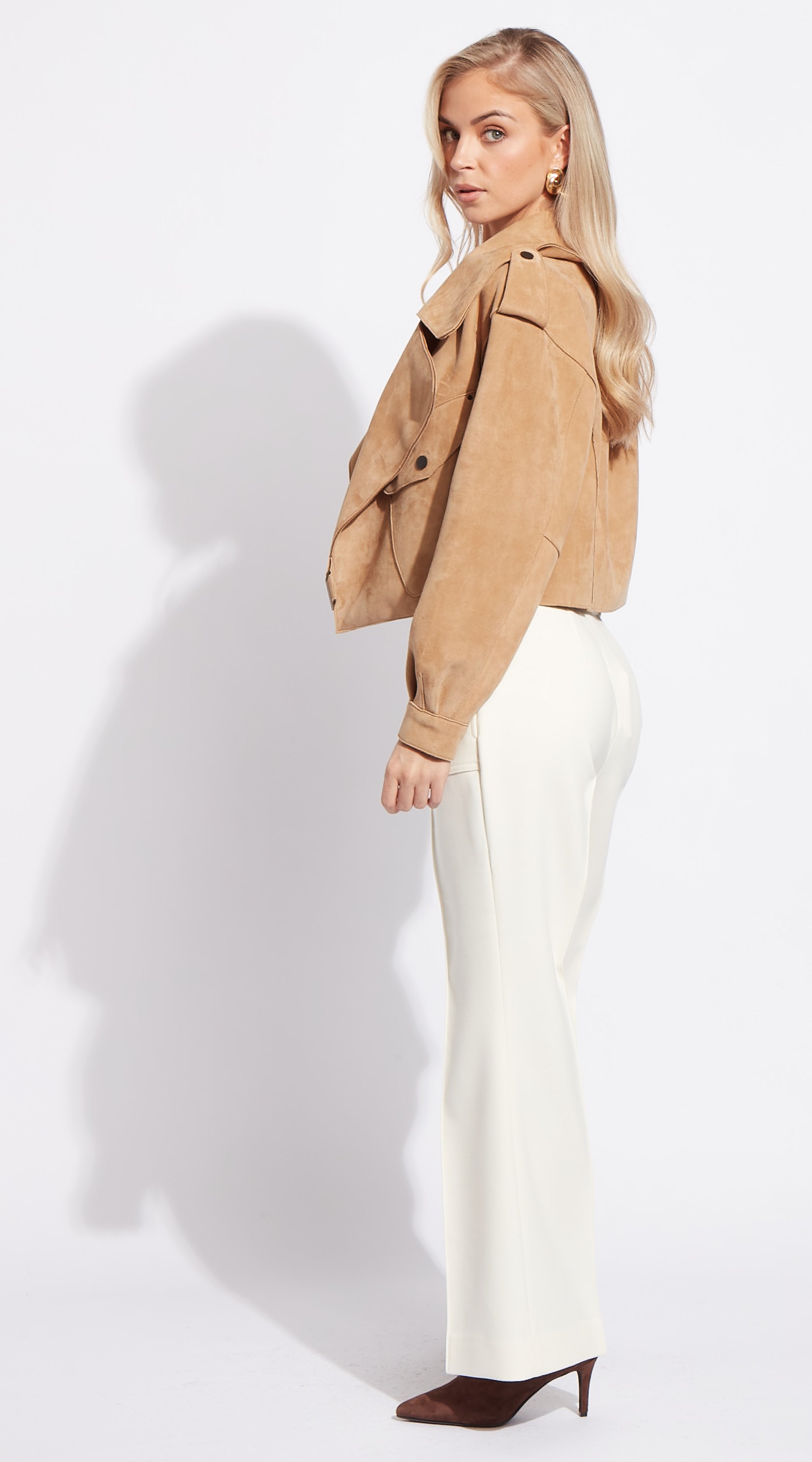 Luxy Oversized Suede Jacket - Light Beige