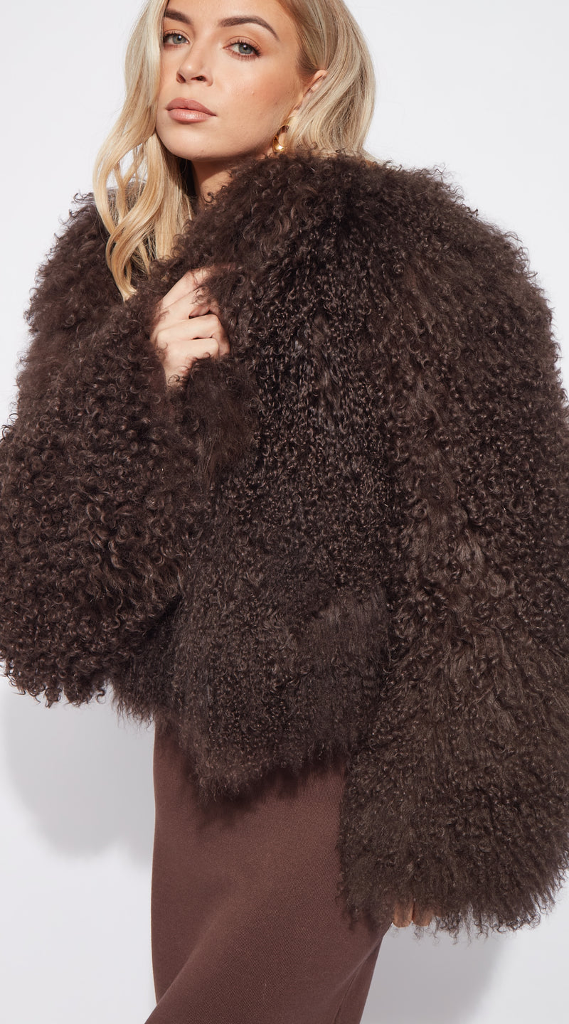 Mongolian Cropped Coat - Brown