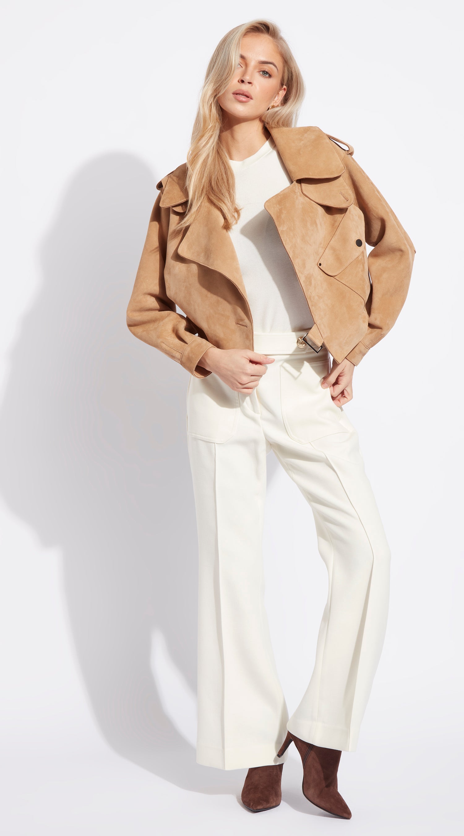 Luxy Oversized Suede Jacket - Light Beige