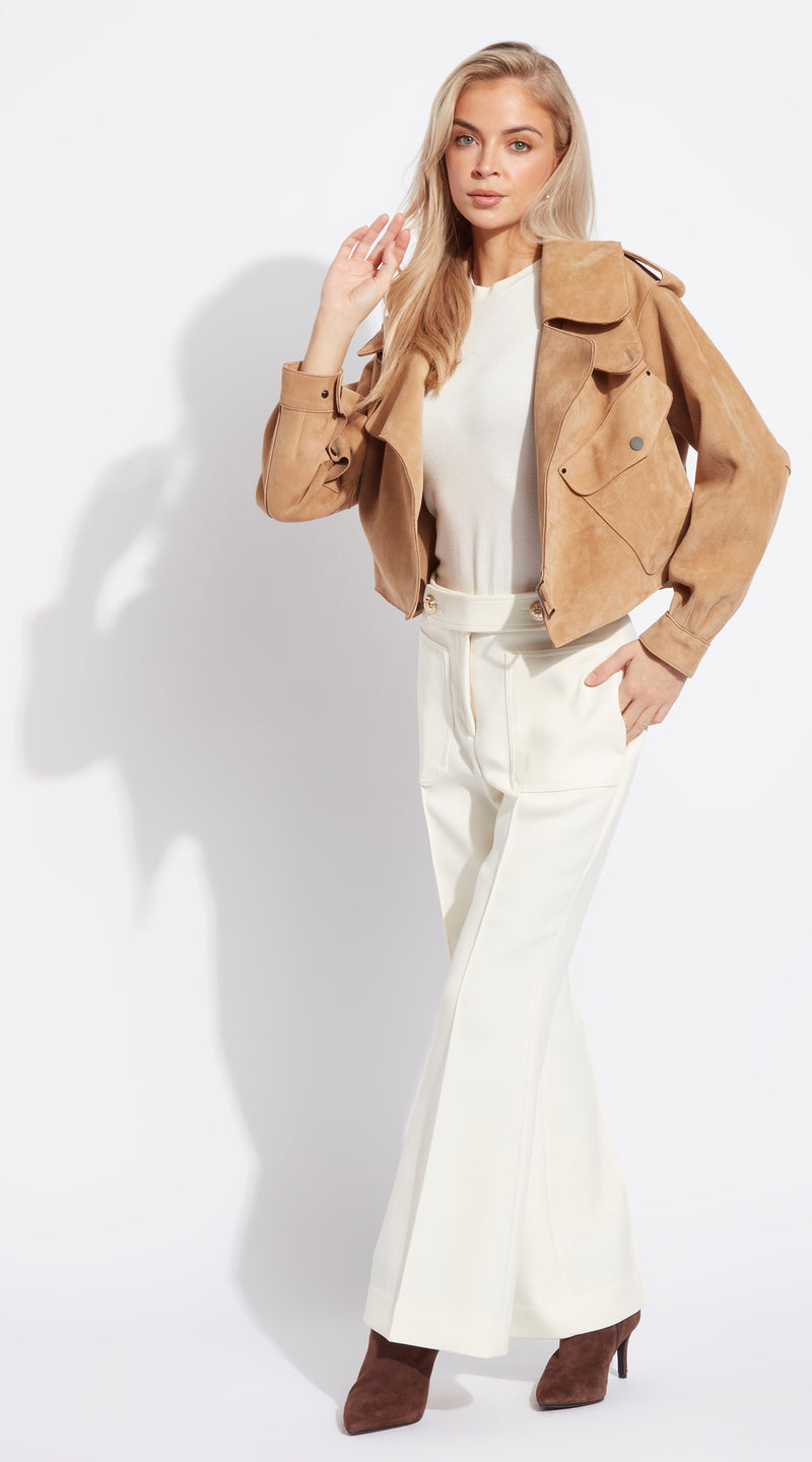 Luxy Oversized Suede Jacket - Light Beige