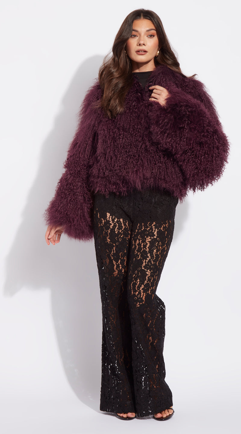 Mongolian Cropped Coat - Burgundy