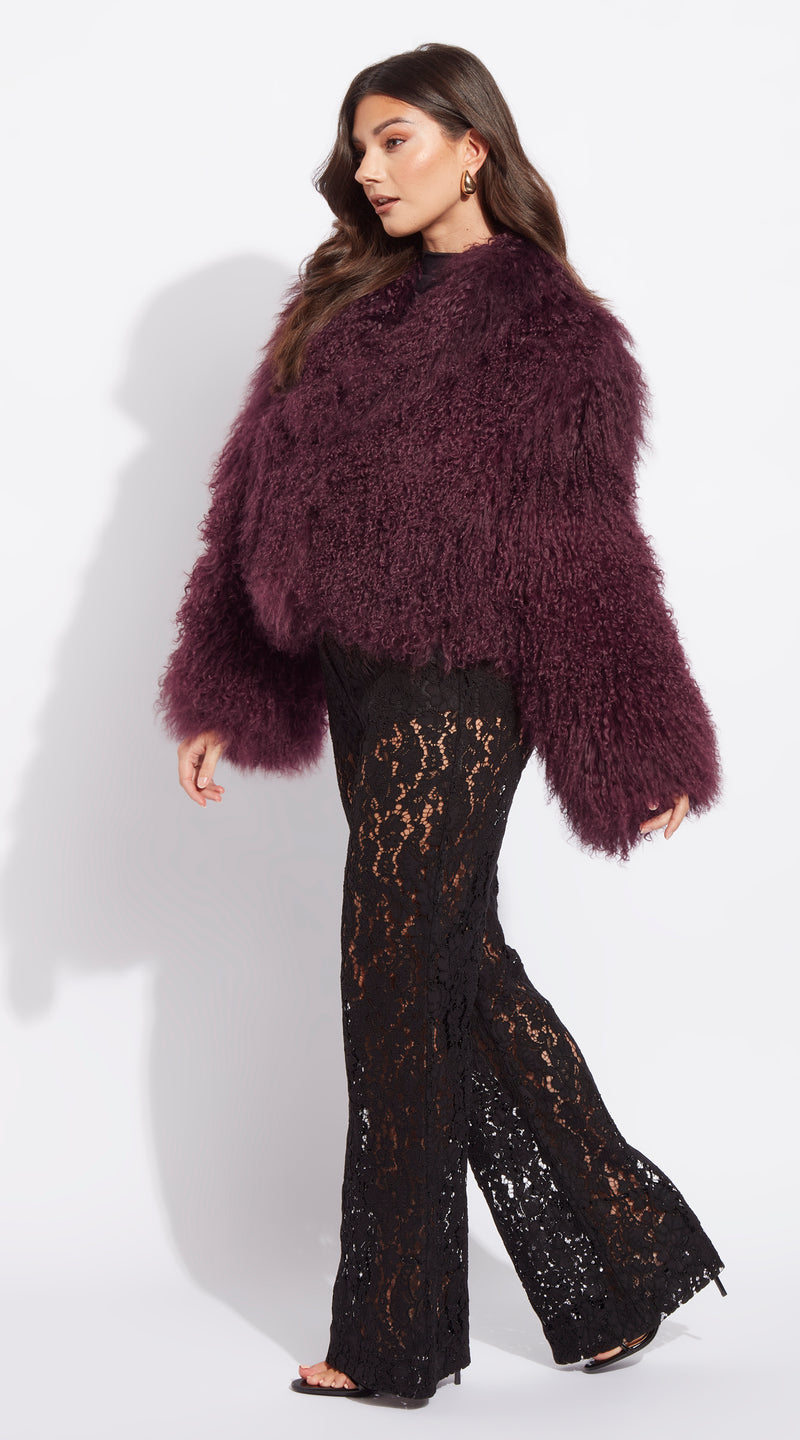 Mongolian Cropped Coat - Burgundy