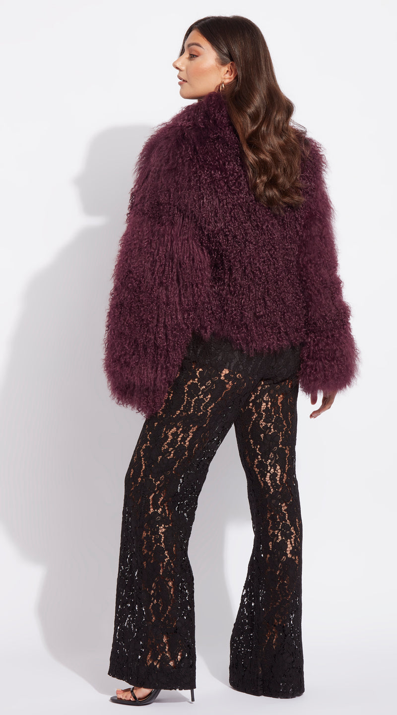 Mongolian Cropped Coat - Burgundy