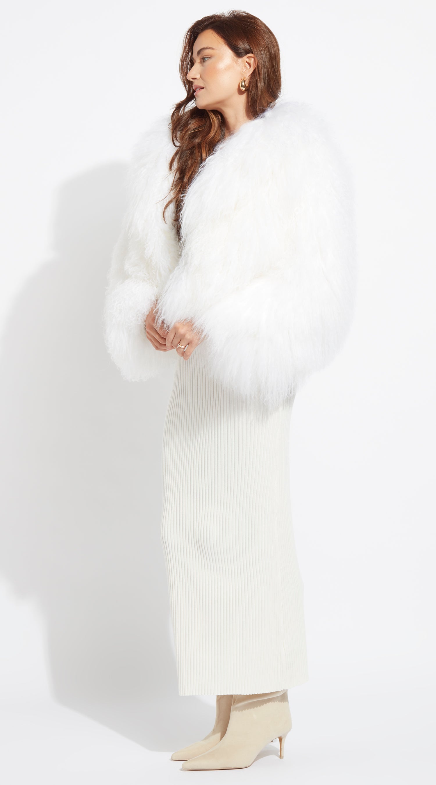 Mongolian Cropped Coat - White