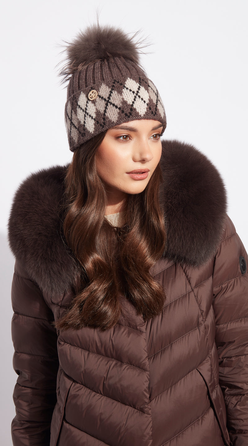 Hailey Pom Pom Hat - Brown