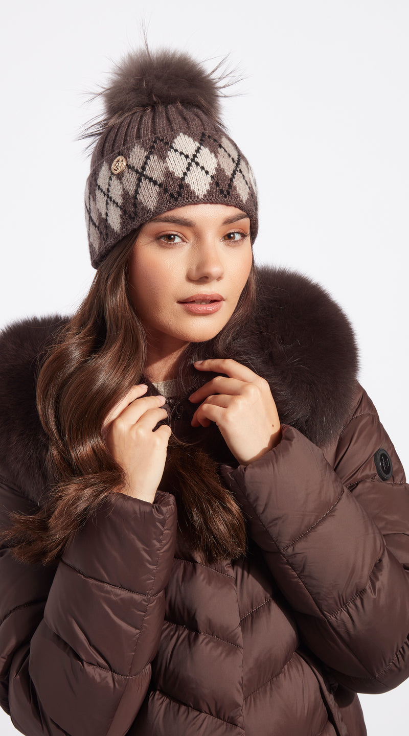 Hailey Pom Pom Hat - Brown