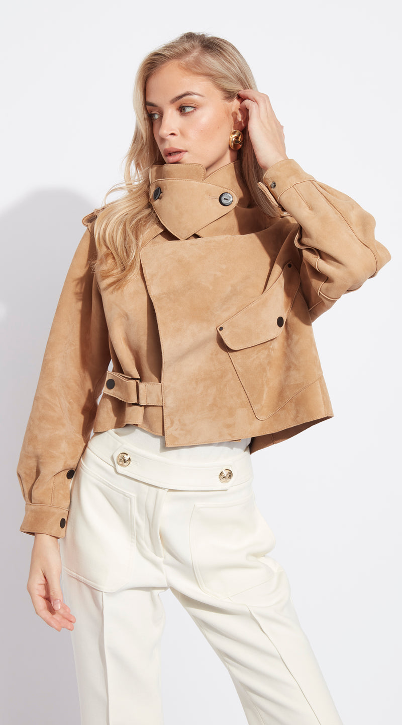 Luxy Oversized Suede Jacket - Light Beige