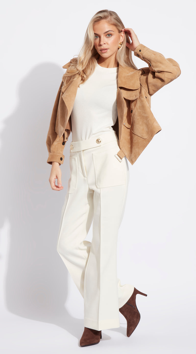 Luxy Oversized Suede Jacket - Light Beige