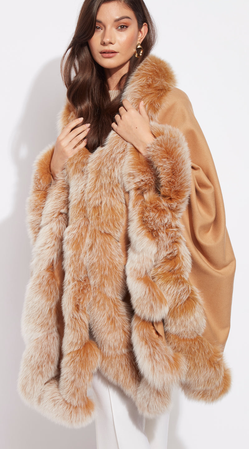 The Luxy Cashmere & Spiral Cape - Light Camel & Frost