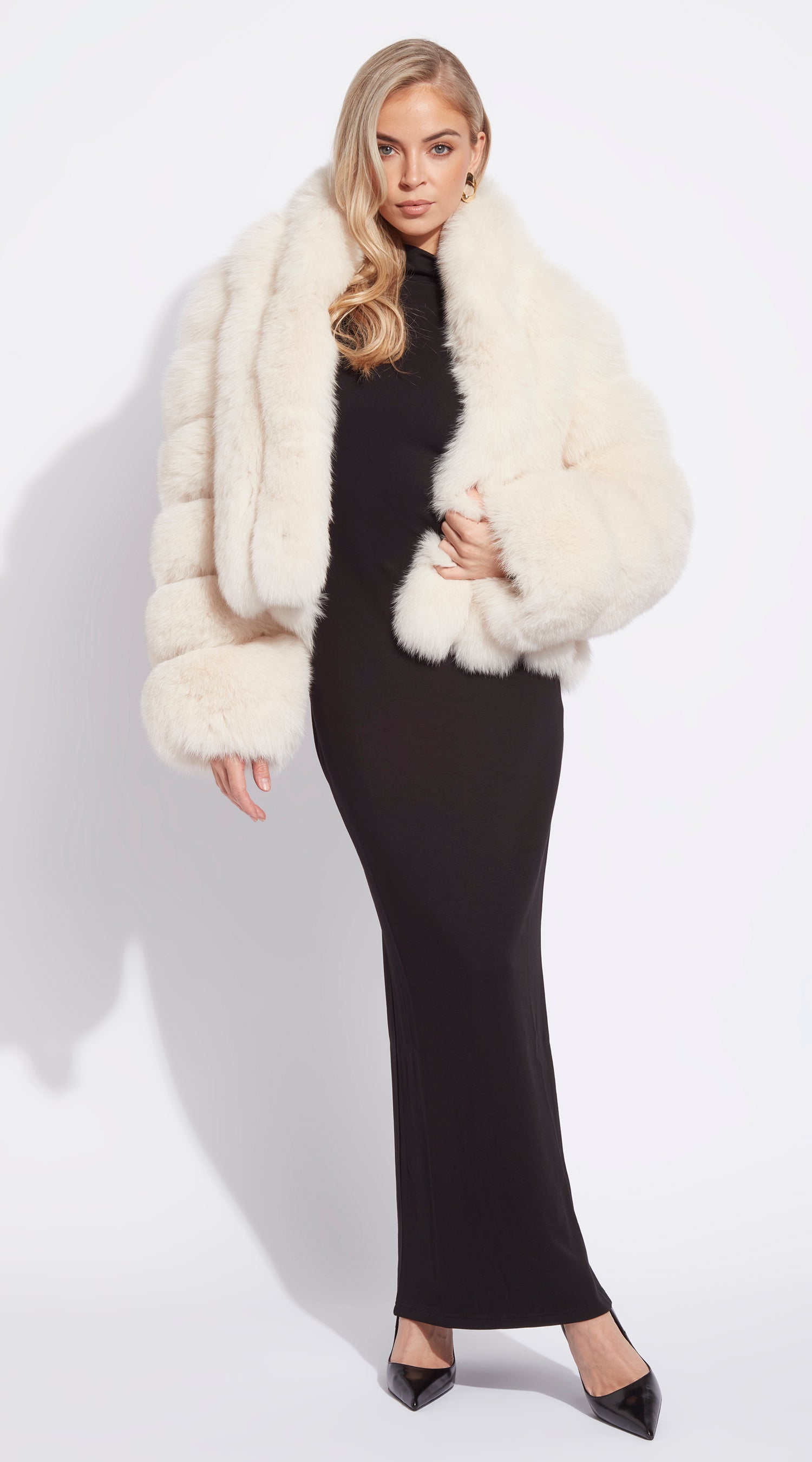 Supreme Luxy  Fox Fur Collared Coat - Crema