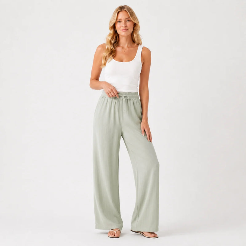 Wide Length Linen Trousers - Light Sage