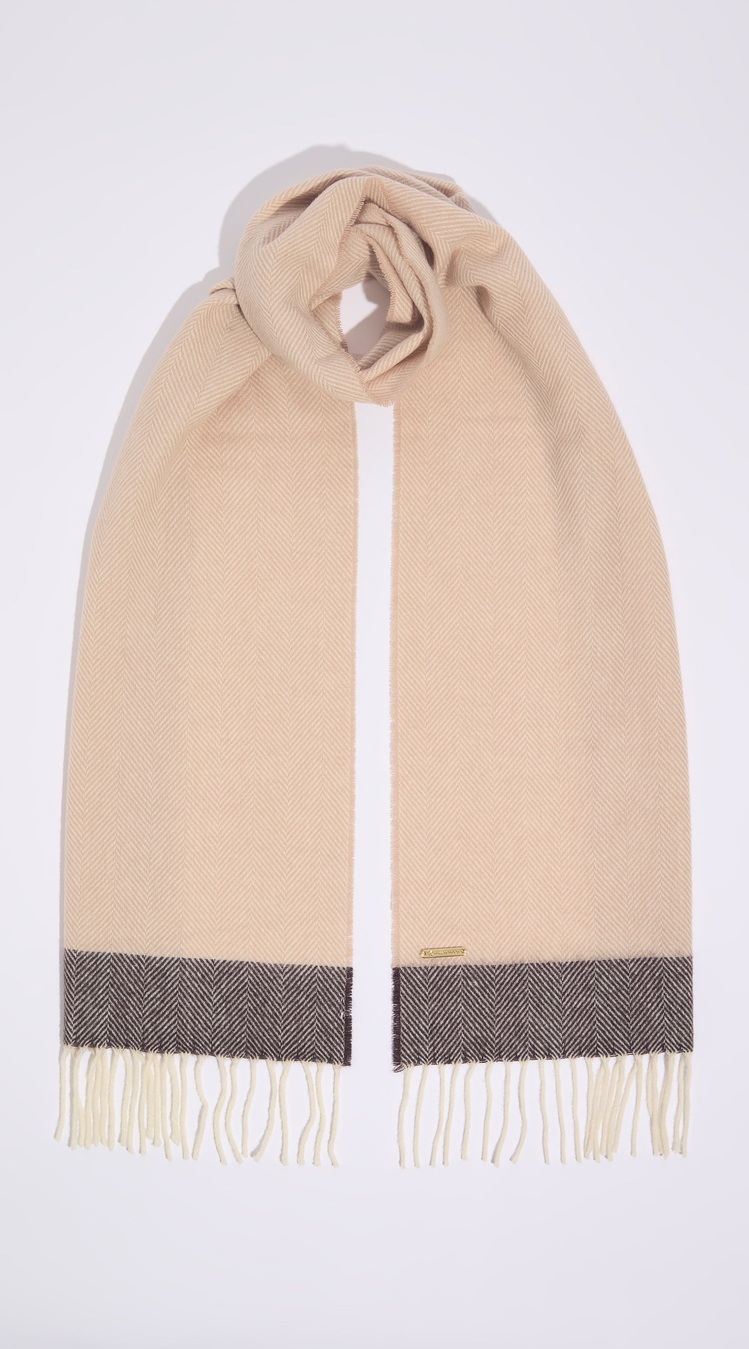 Luxy Lambs Wool Scarf - Beige Herringbone/Brown