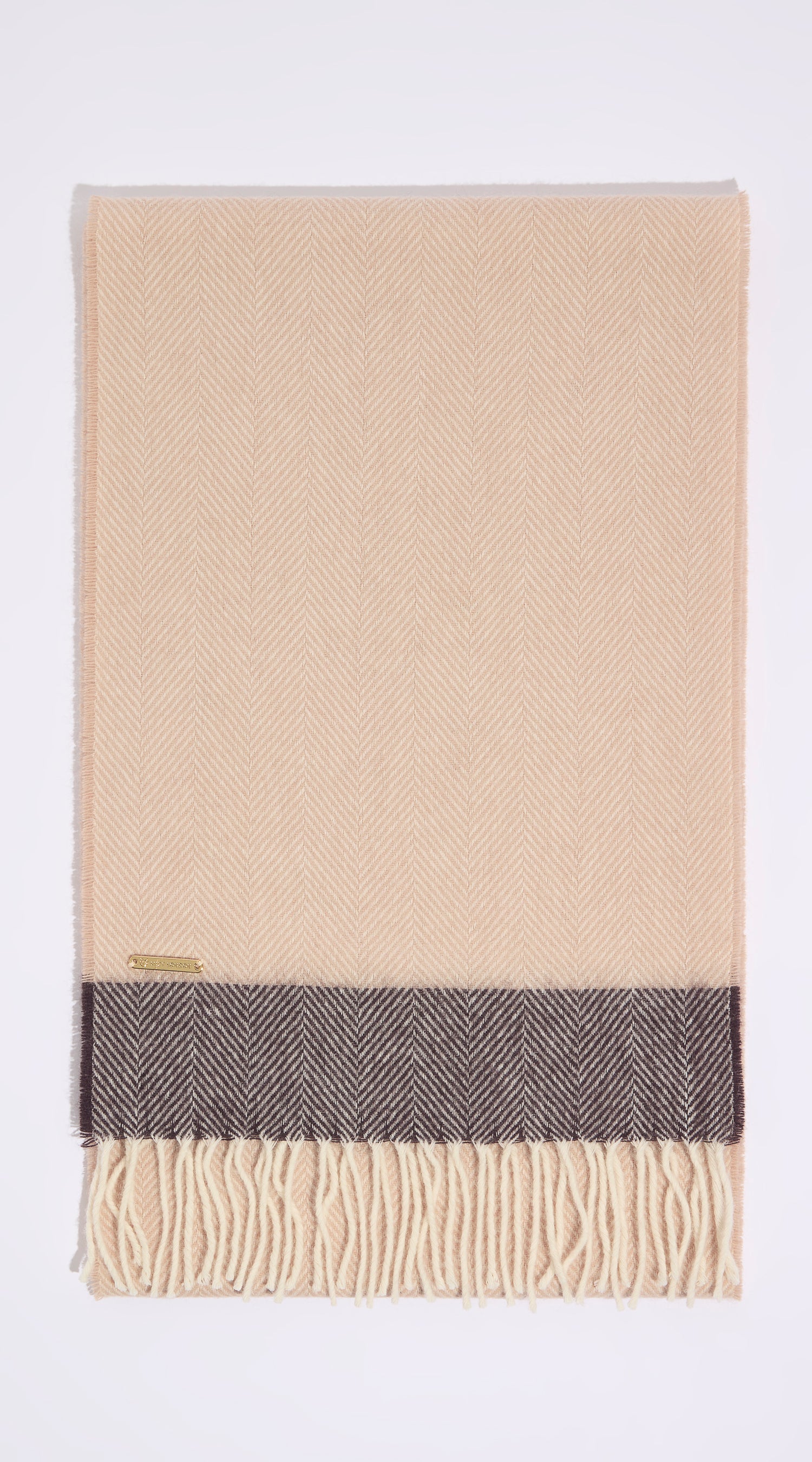 Luxy Lambs Wool Scarf - Beige Herringbone/Brown
