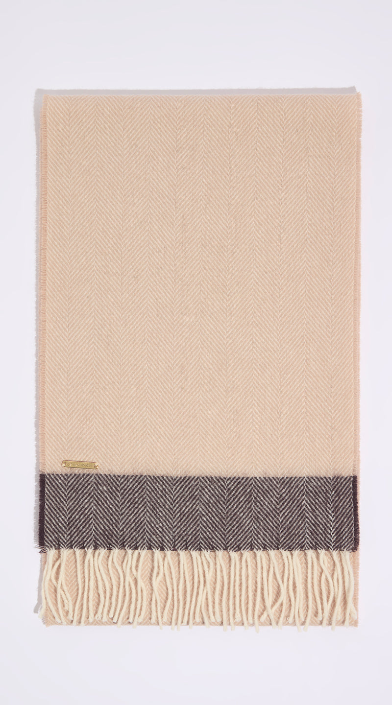 Luxy Lambs Wool Scarf - Beige Herringbone/Brown
