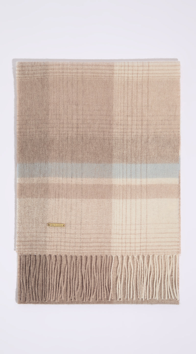 Luxy Lambs Wool Scarf - Beige Check