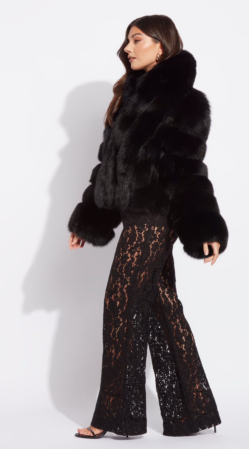 Supreme Luxy  Fox Fur Collared Coat - Black