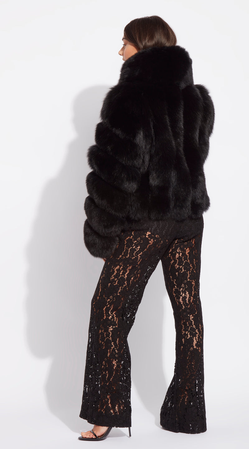 Supreme Luxy  Fox Fur Collared Coat - Black