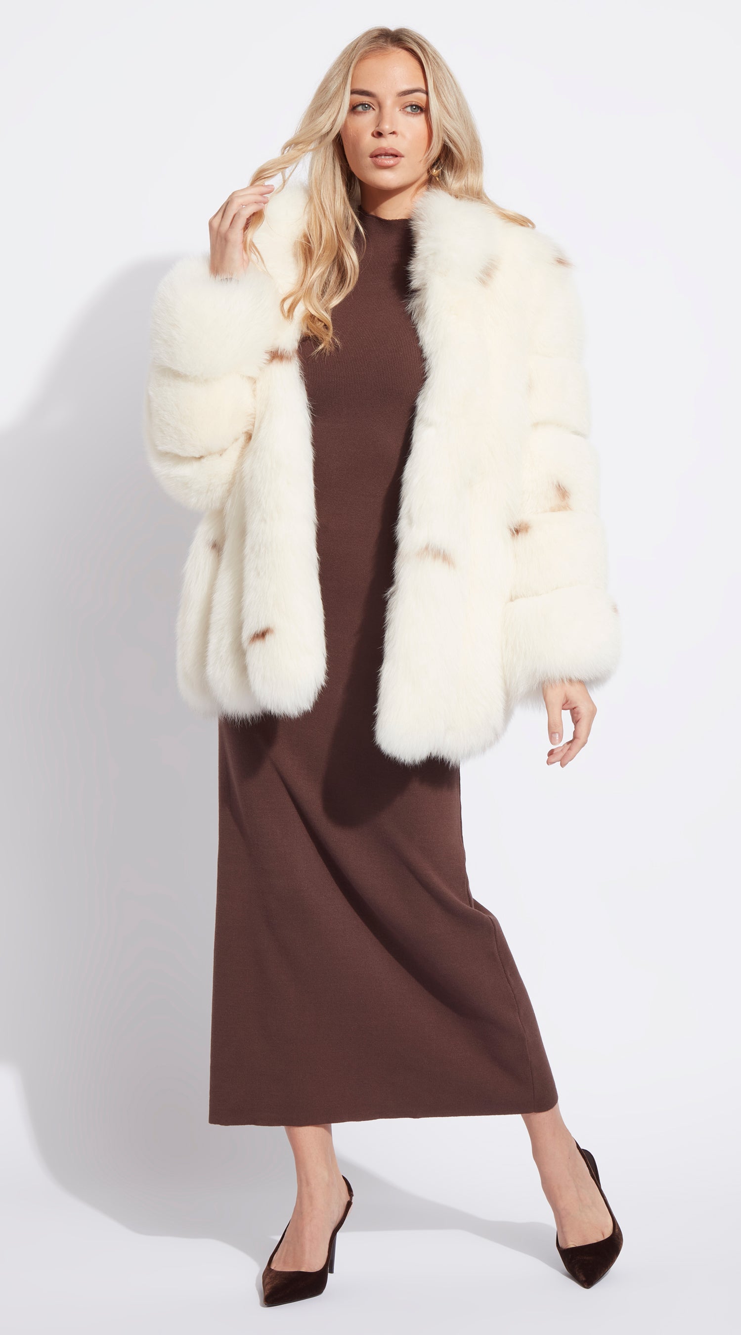 Supreme Luxy  Fox Fur Midi Collared Coat - Limited Edition