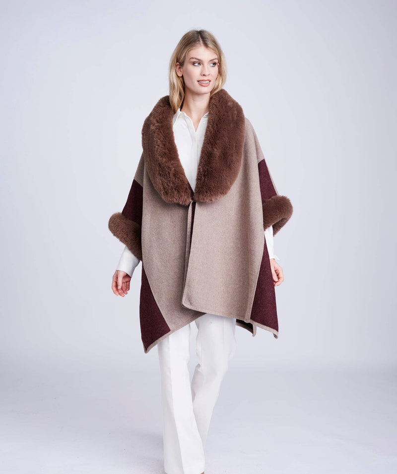 Faux Fur Two Toned Cape -Taupe