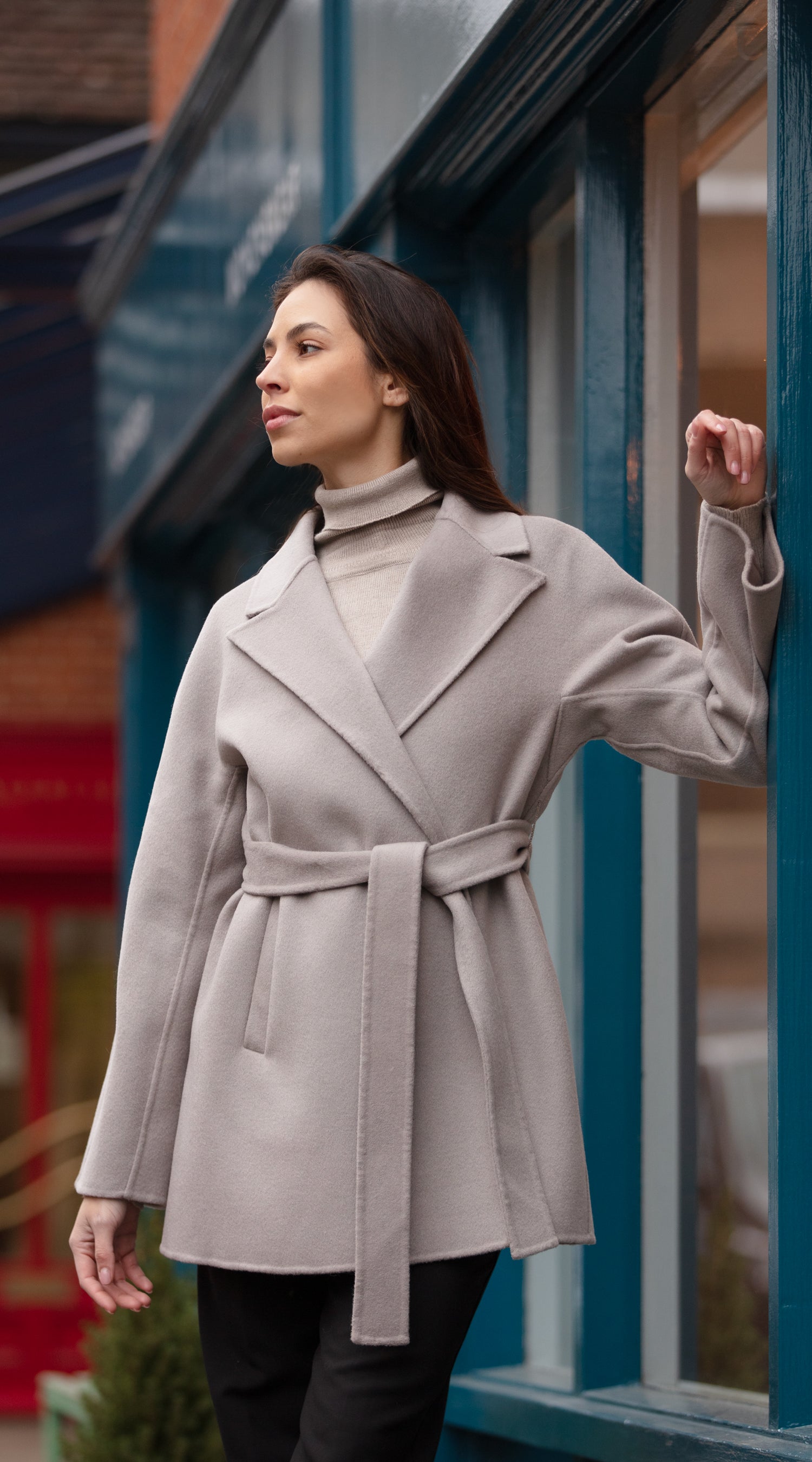 Luxy Cashmere Belted Wrap Coat - Warm Grey