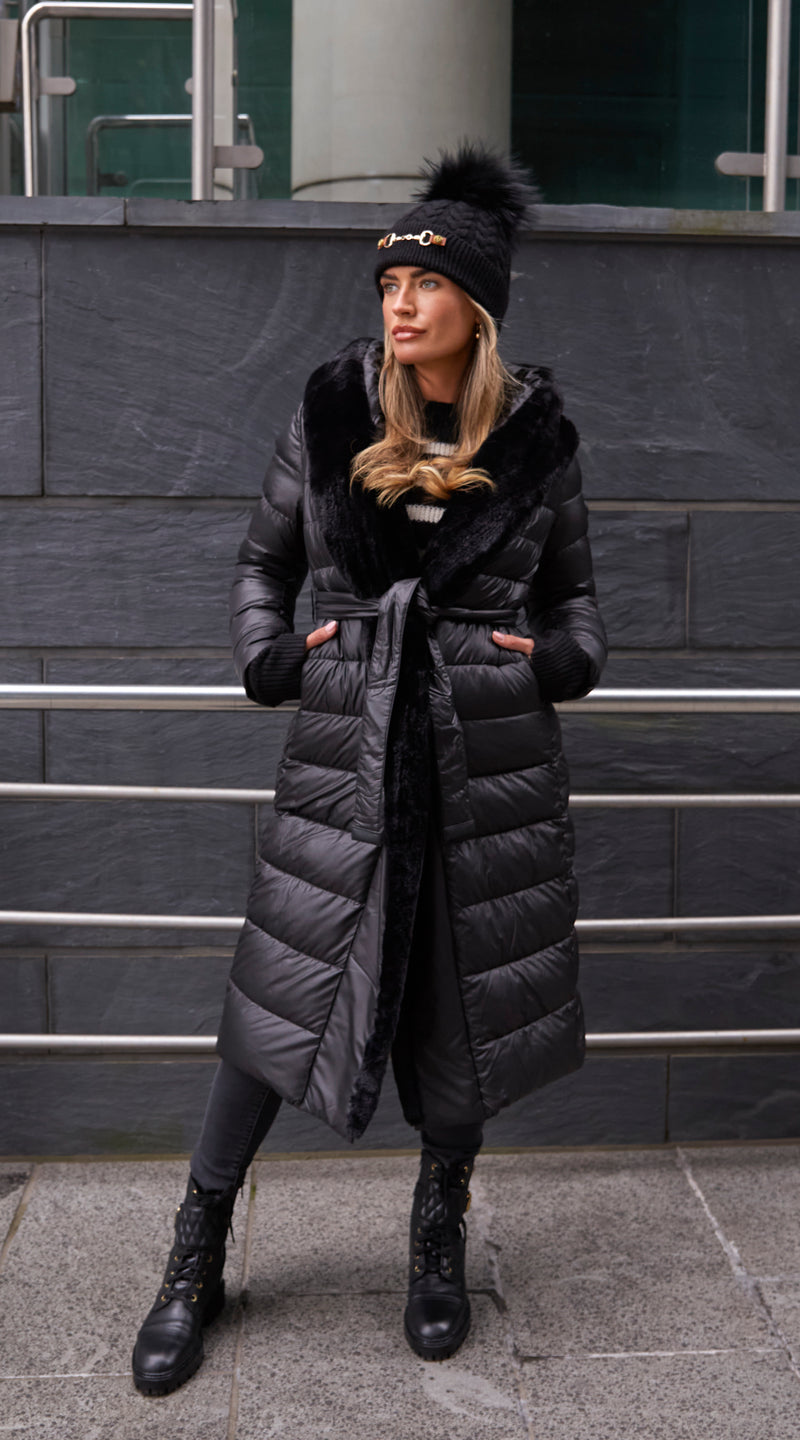 OUTLET Luxy Long-Line Faux Fur Padded Jacket - Black