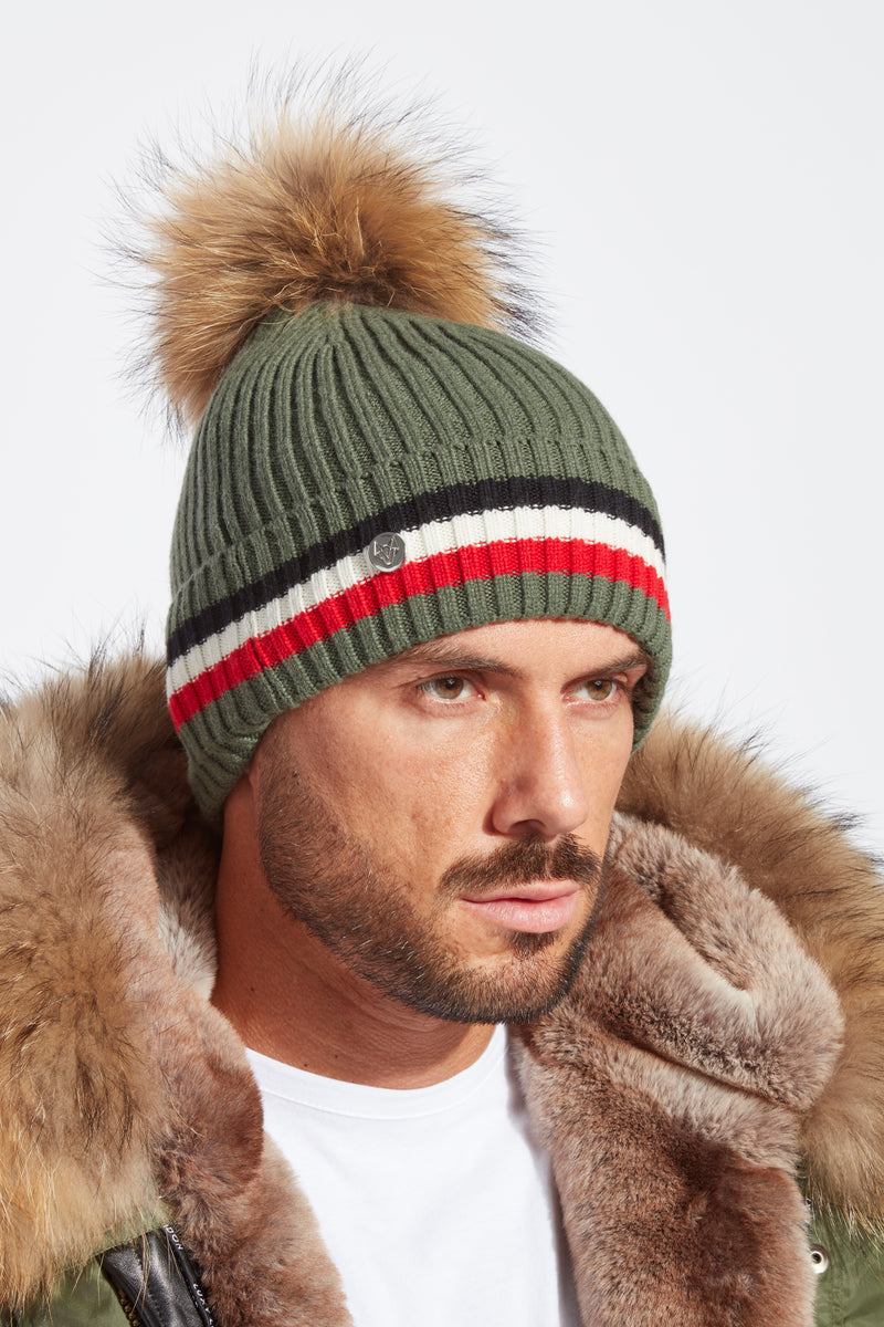 Mens Aston Merino Wool Pom Pom Hat Khaki – Luxy London