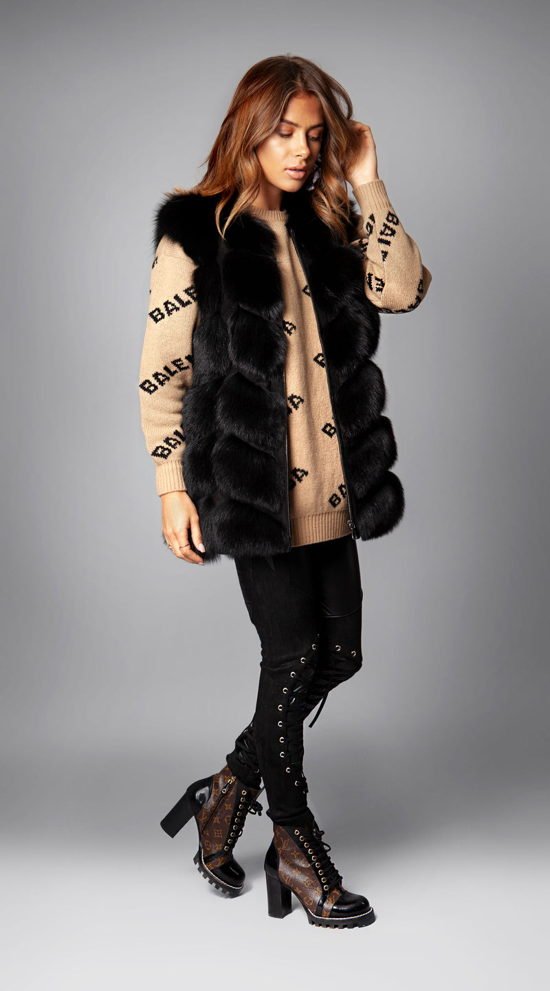 Luxy Fox Fur Gilet - Black