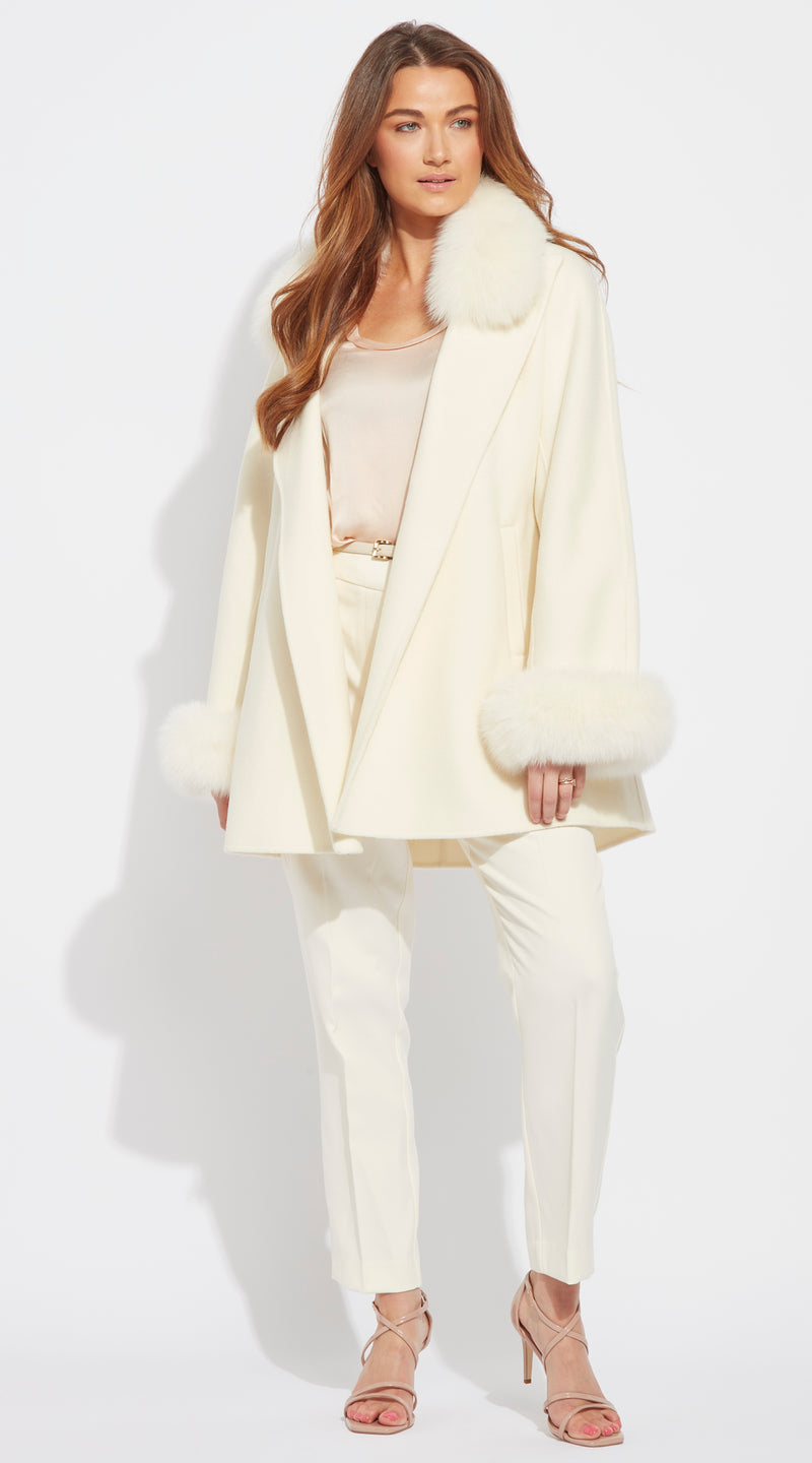 Luxy Cashmere & Fox Fur Belted Wrap Coat - Milk