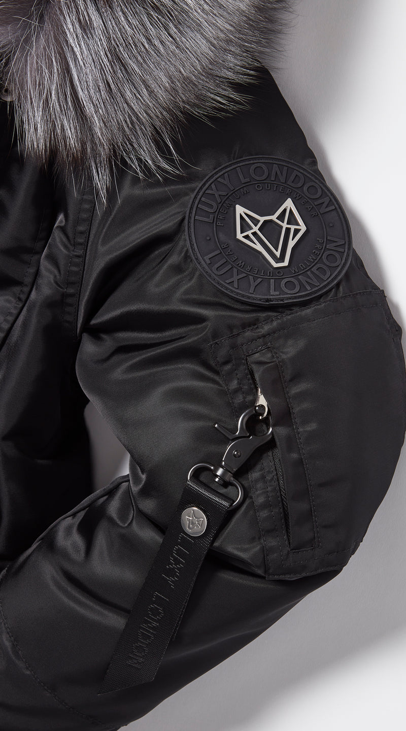 Womens Black Luxy Fur Bomber - Silver Fox