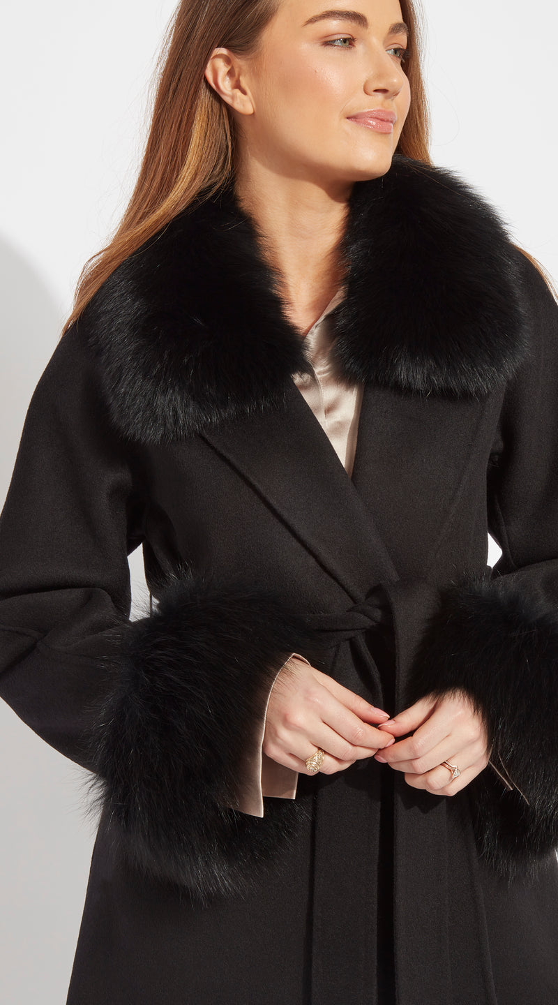 Luxy Cashmere Fox Fur Belted Wrap Coat Black – Luxy London