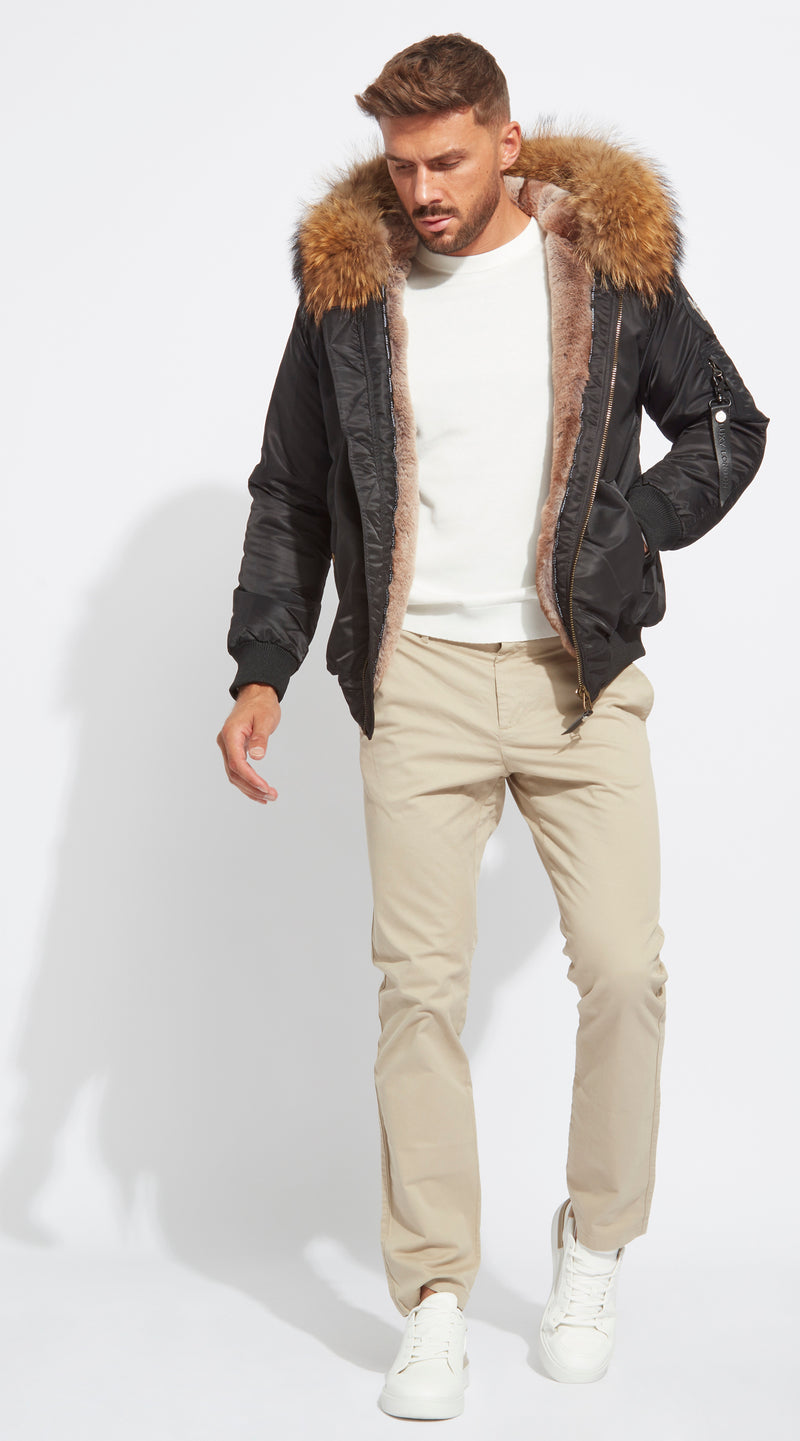The Couture Club Dakota faux fur lined bomber jacket in khaki
