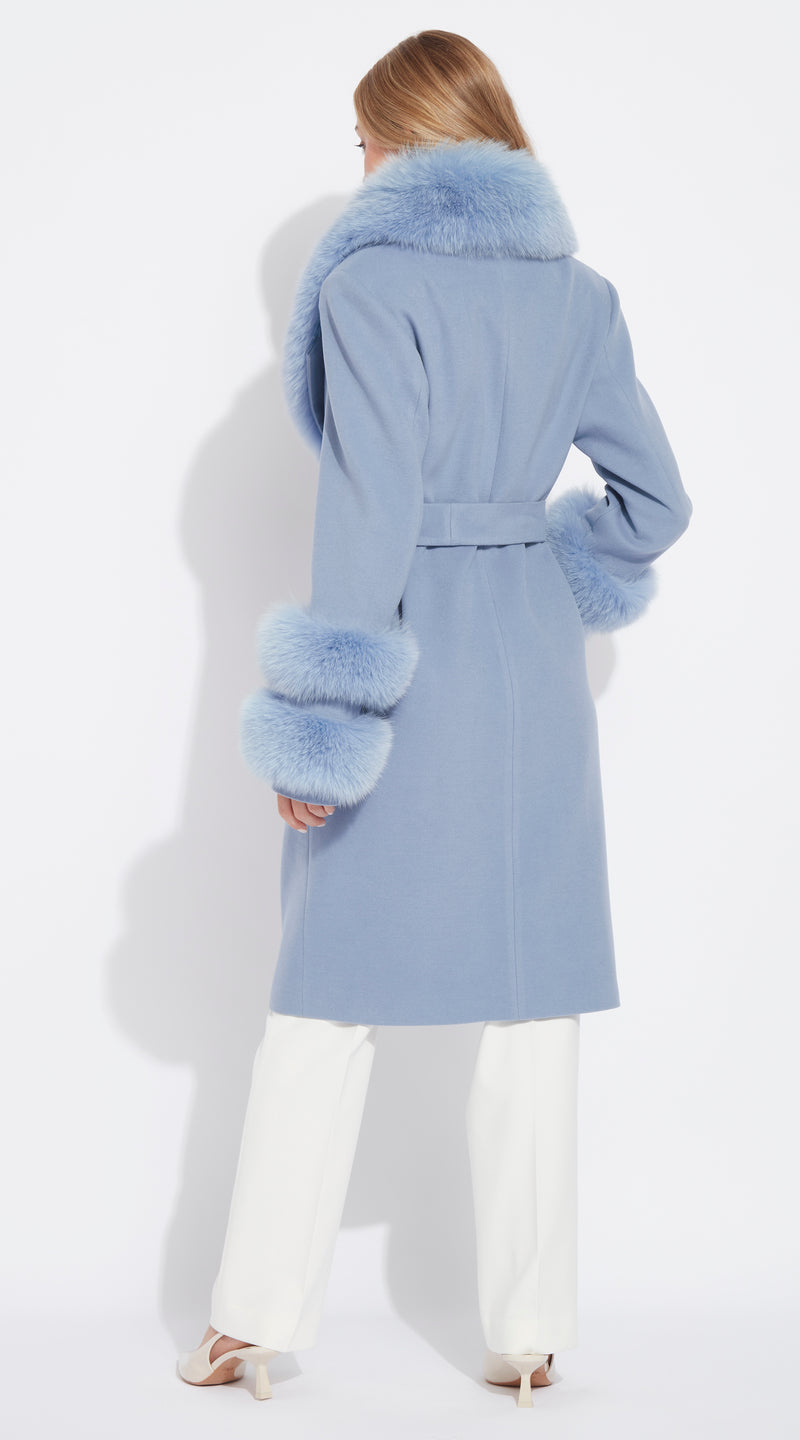 Supreme Luxy Cashmere & Fox Fur Belted Coat - Blue