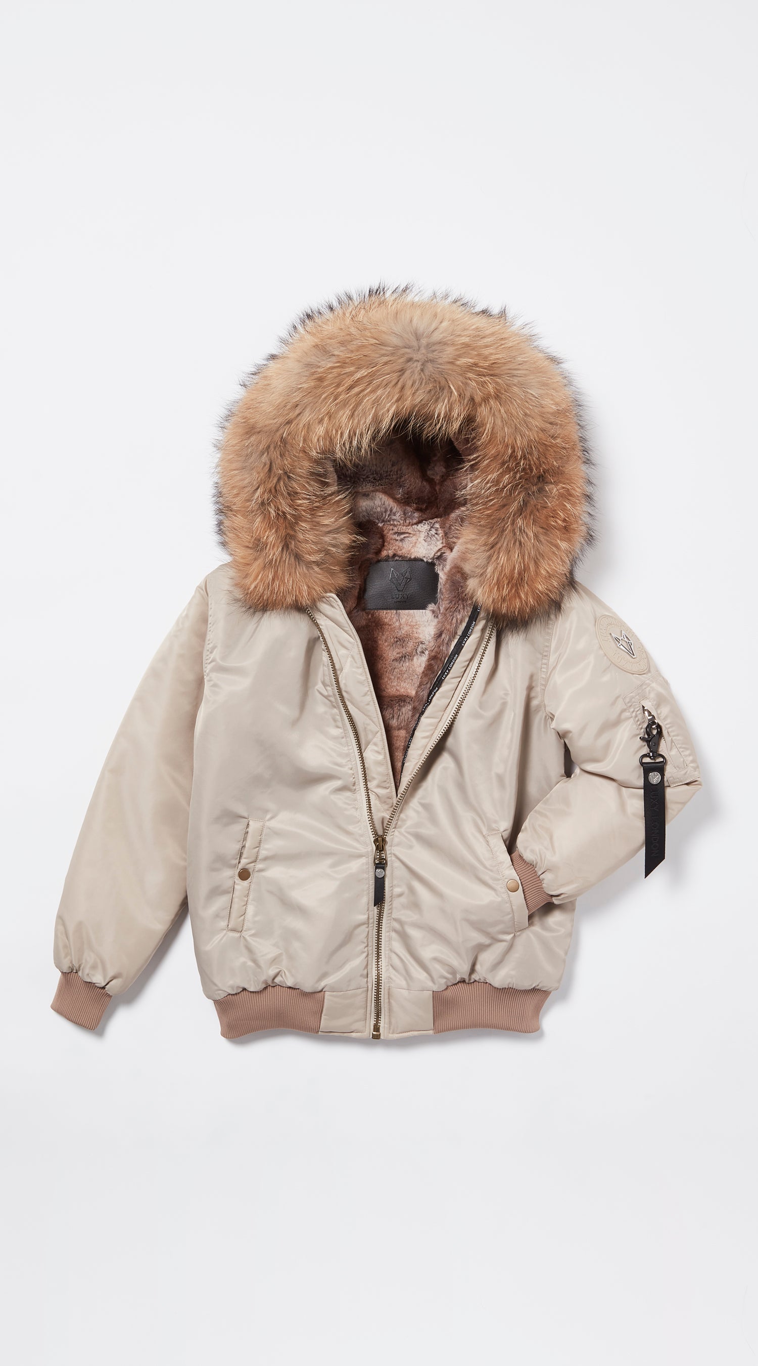 Mens Nude Luxy Fur Bomber - Natural