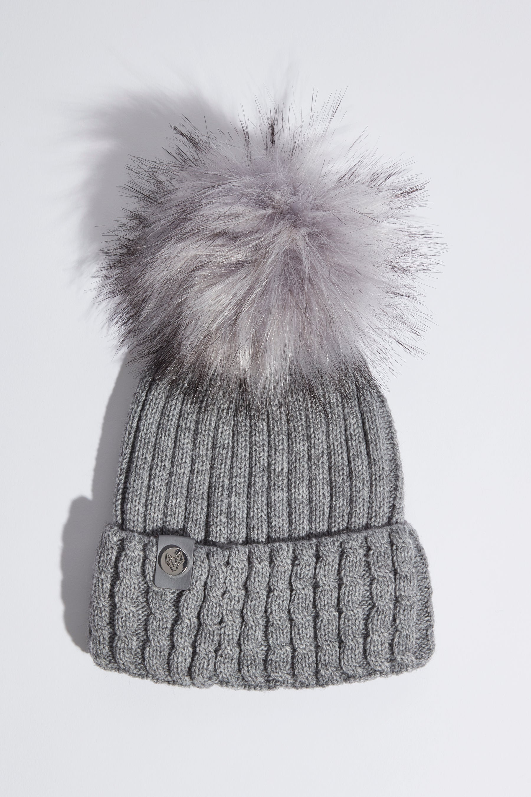Faux Boston Pom Pom Hat - Grey