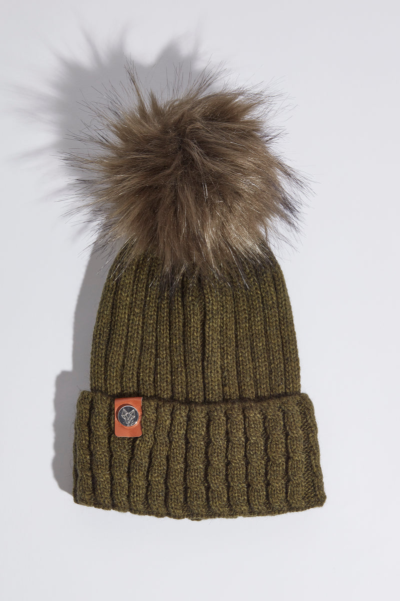 Mens Faux Boston Pom Pom Hat - Khaki