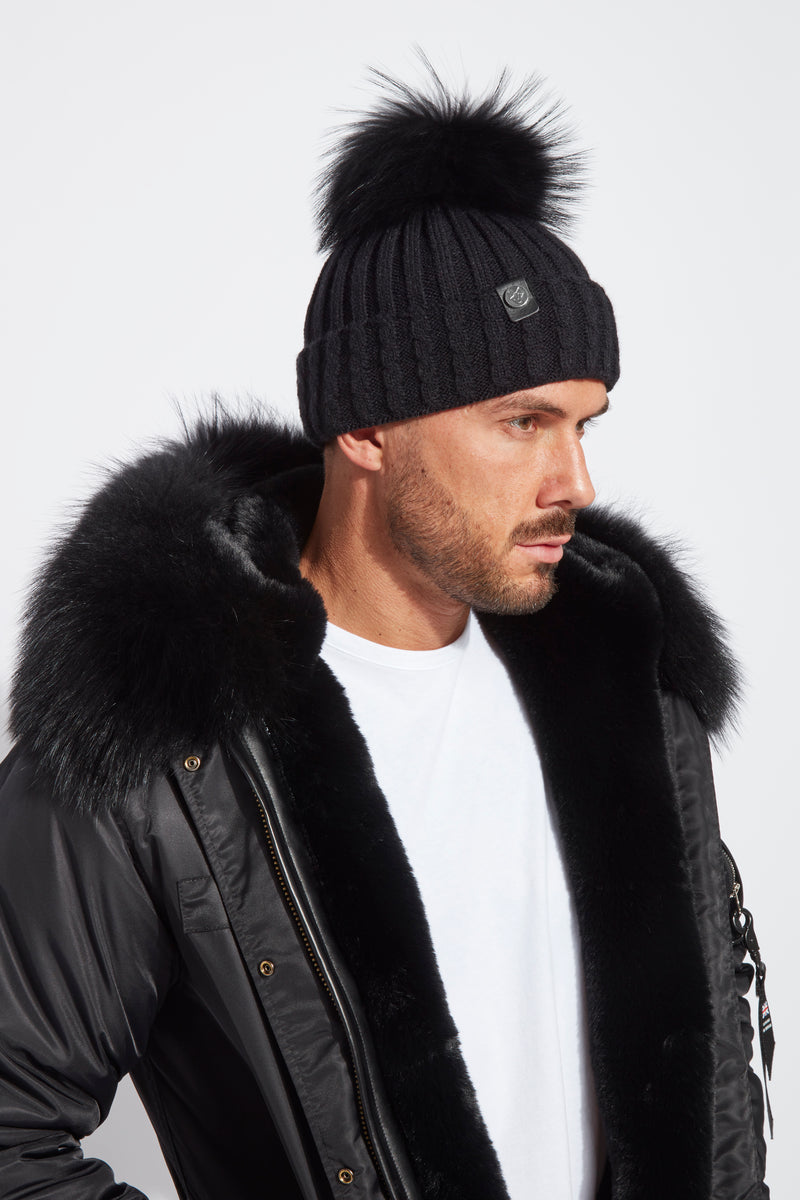 Mens Boston Pom Pom Hat - Black