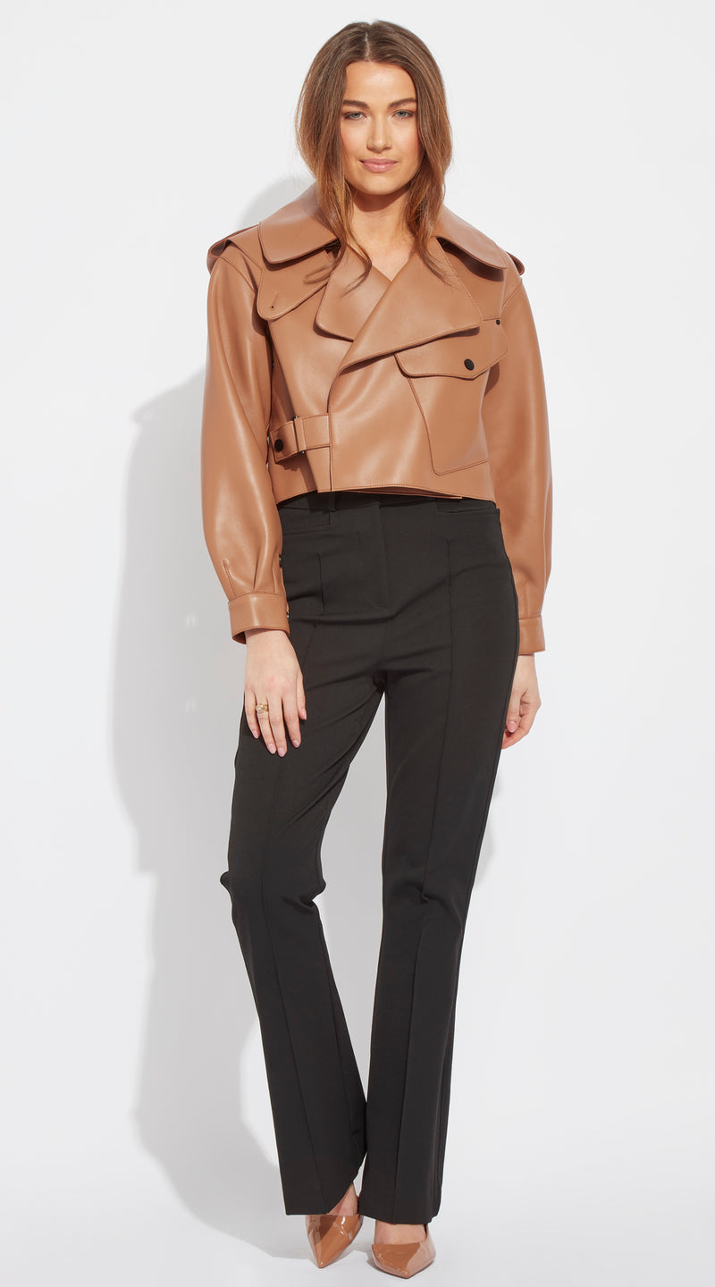 Luxy Oversized Leather Jacket - Tan