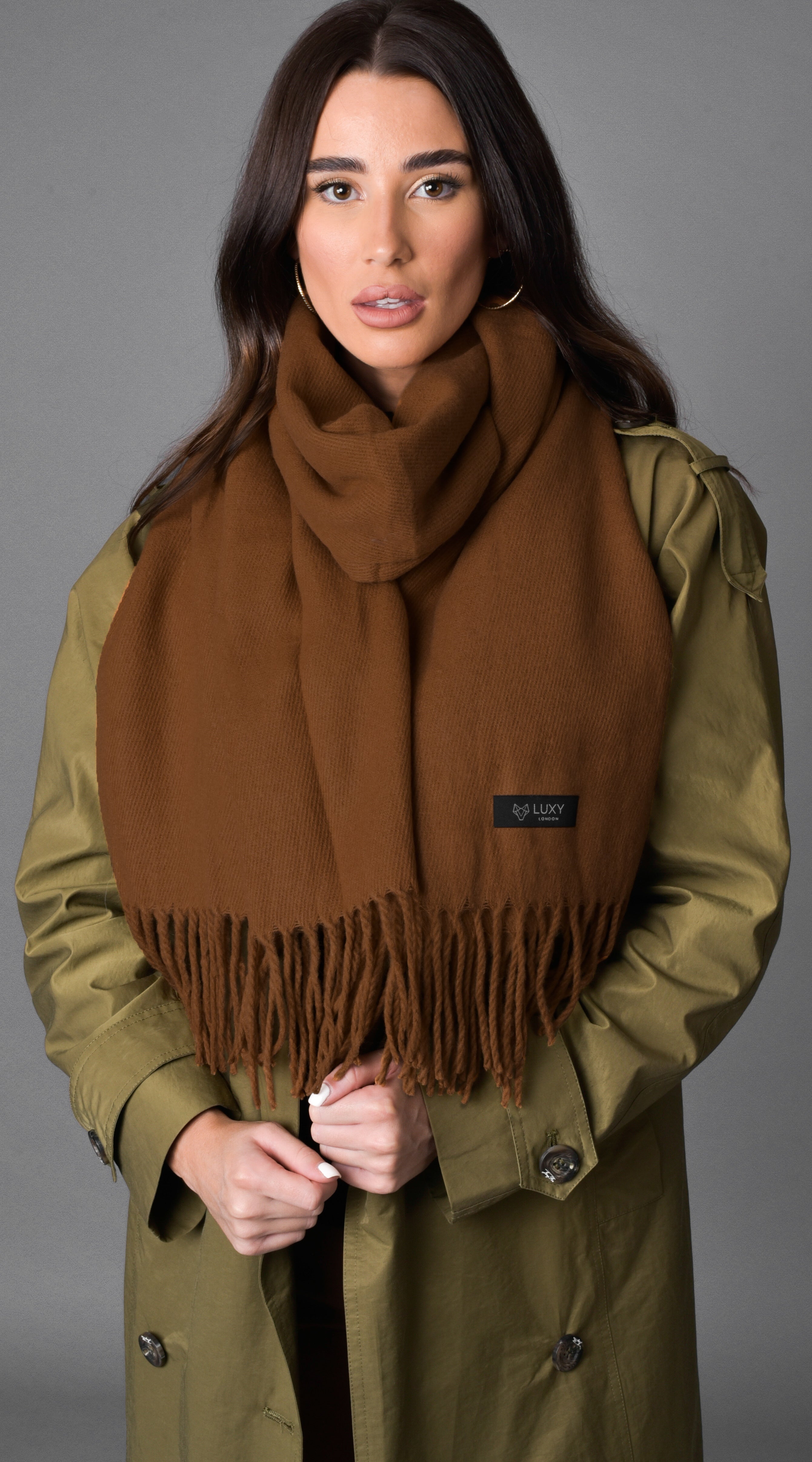 OUTLET Luxy Cashmere & Wool Long Scarf - Brown