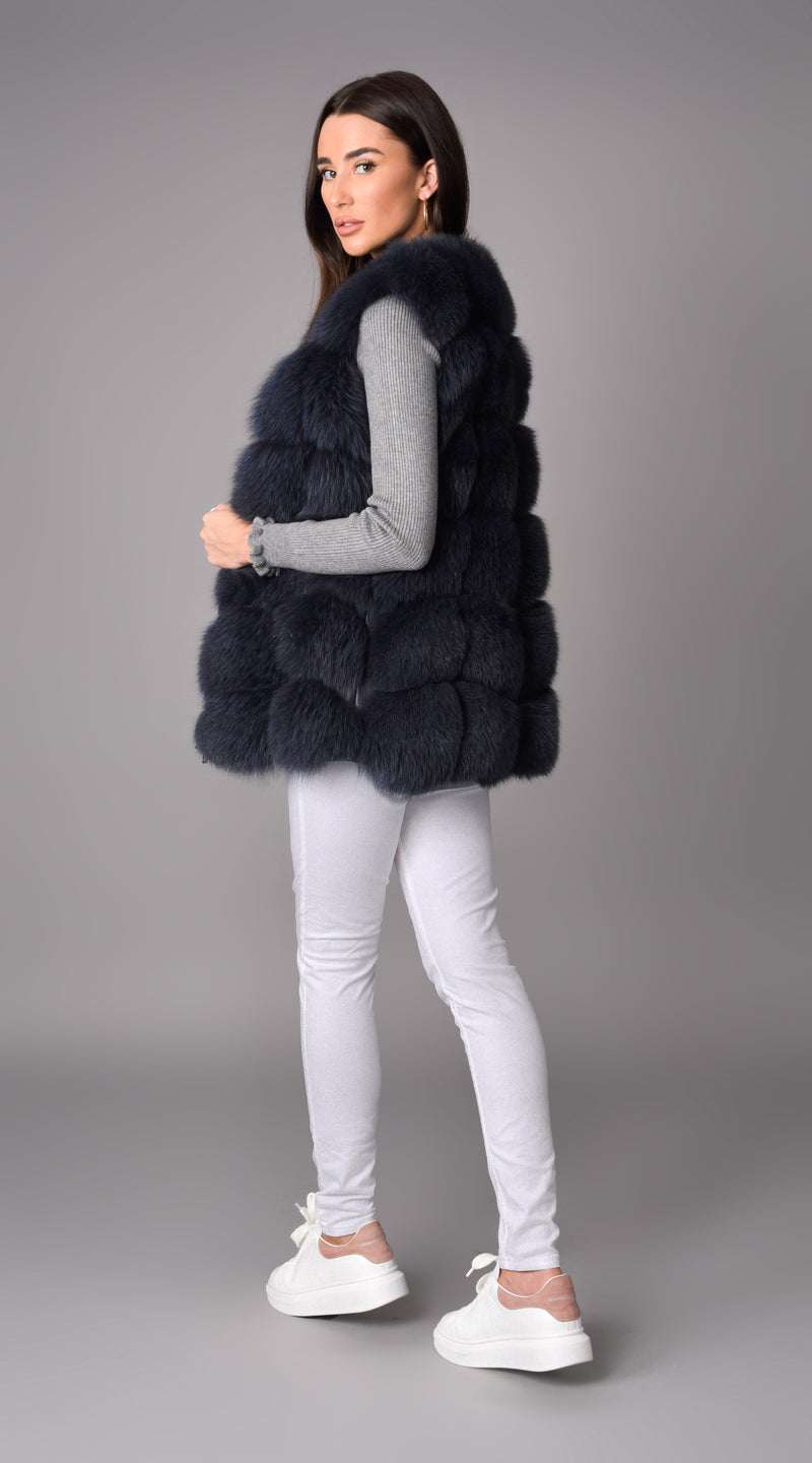 Luxy Fox Fur Gilet - Slate