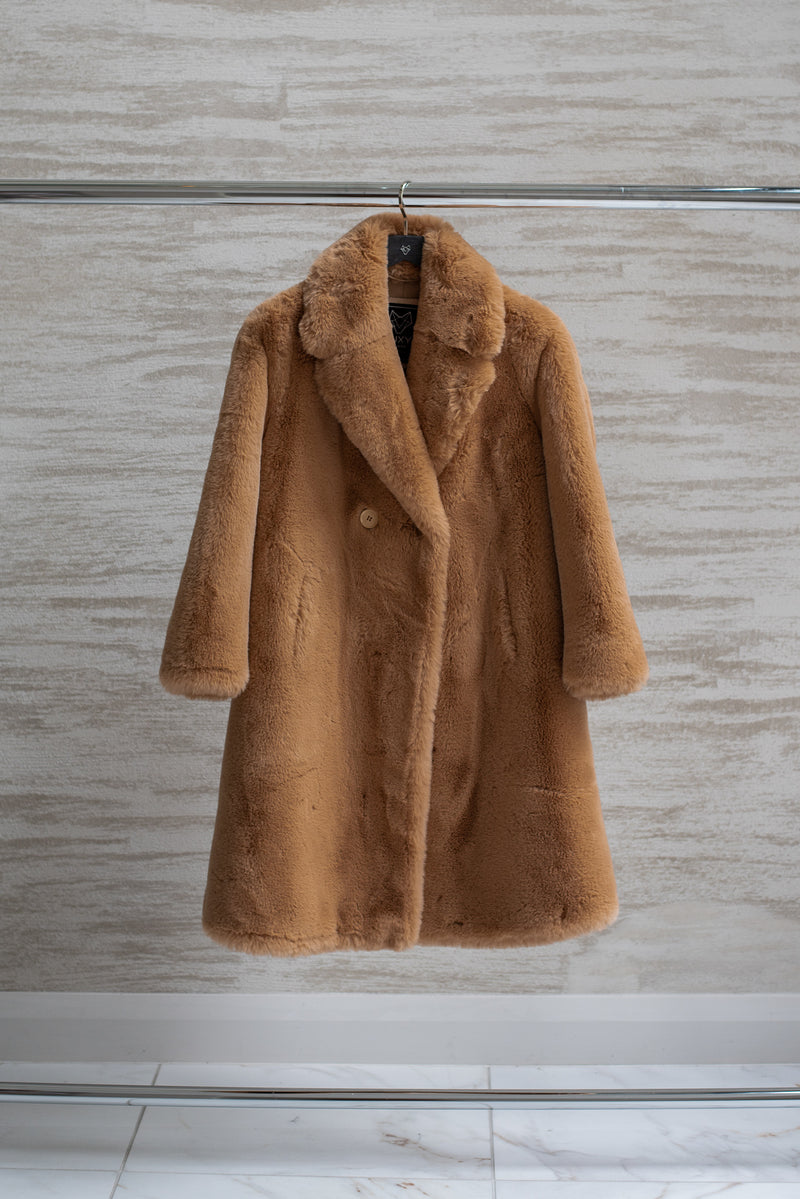 Luxy Faux Fur Single Breasted Coat - Camel
