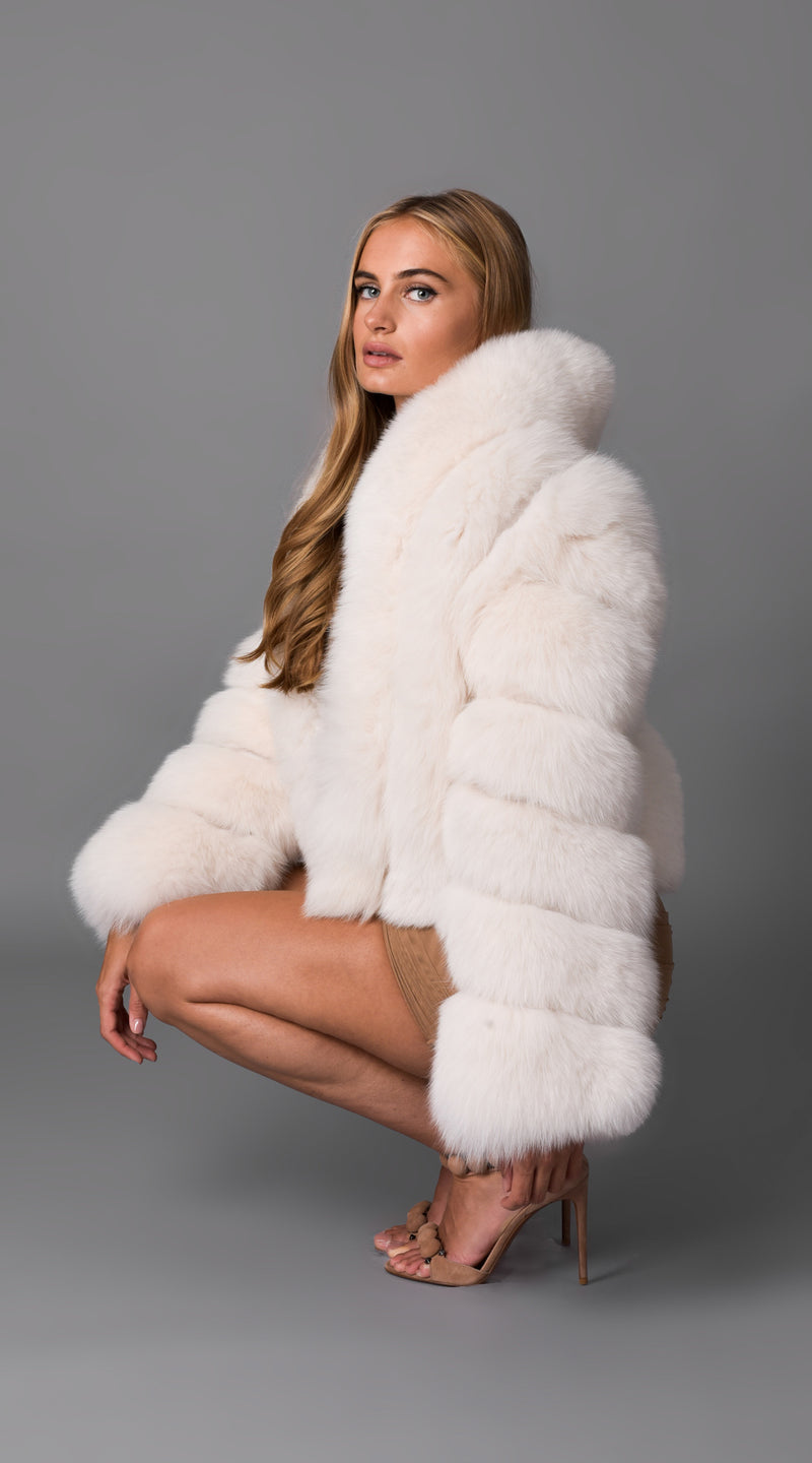 Supreme Luxy  Fox Fur Collared Coat - Coconut White