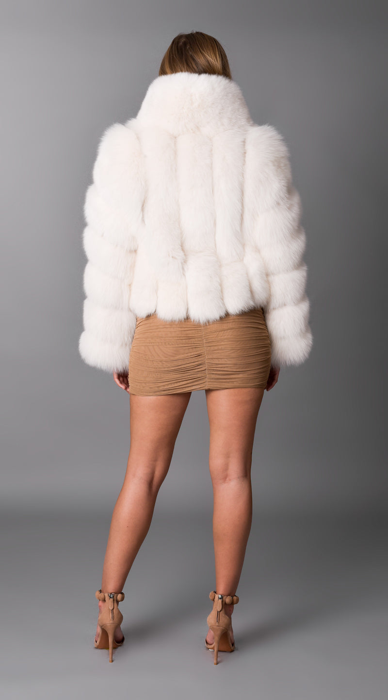 Supreme Luxy  Fox Fur Collared Coat - Coconut White