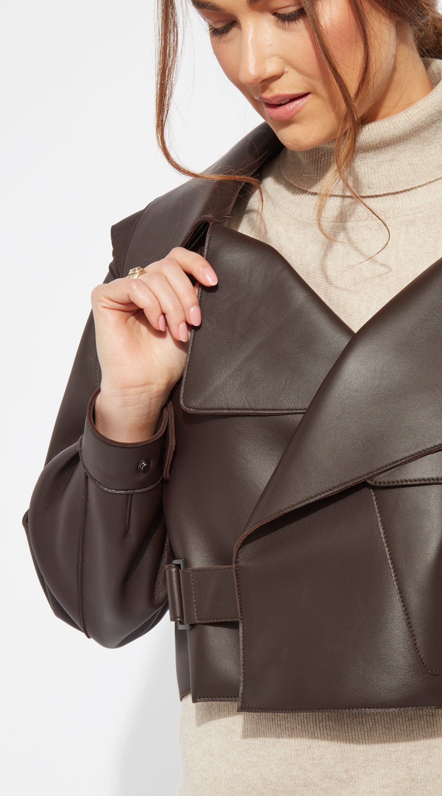 Luxy Oversized Leather Jacket - Dark Brown