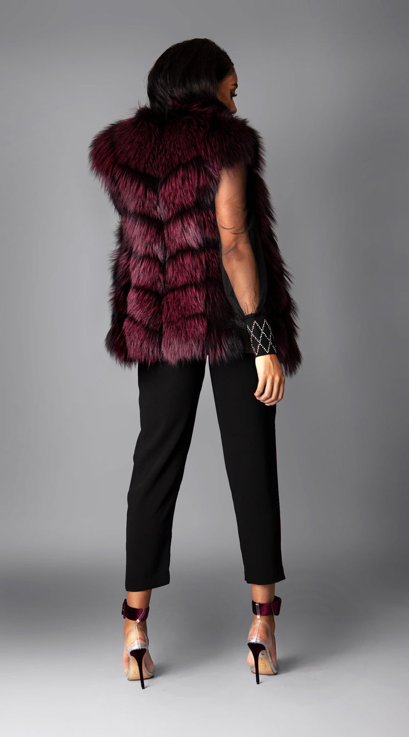 OUTLET Luxy Arctic Fox Fur Gilet - Black x Wine