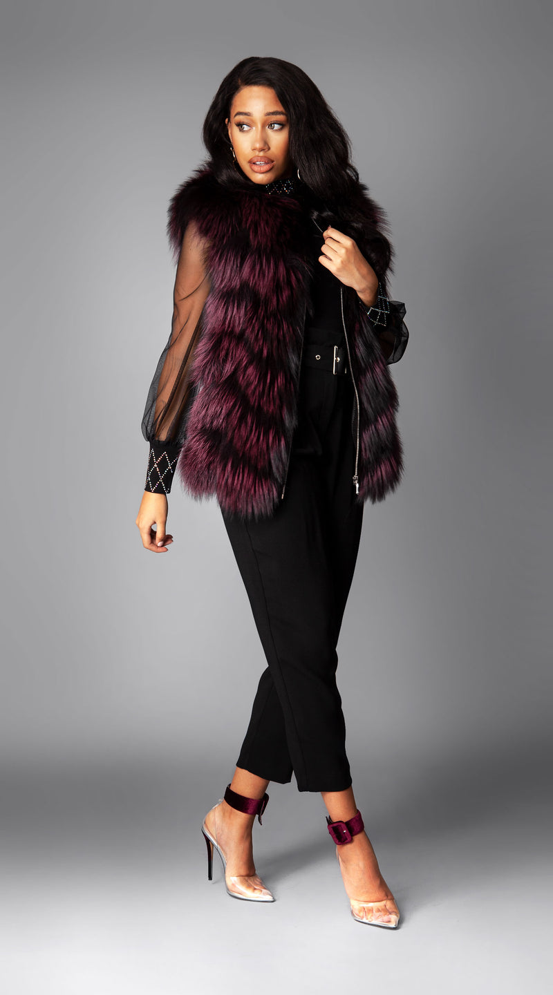 OUTLET Luxy Arctic Fox Fur Gilet - Black x Wine
