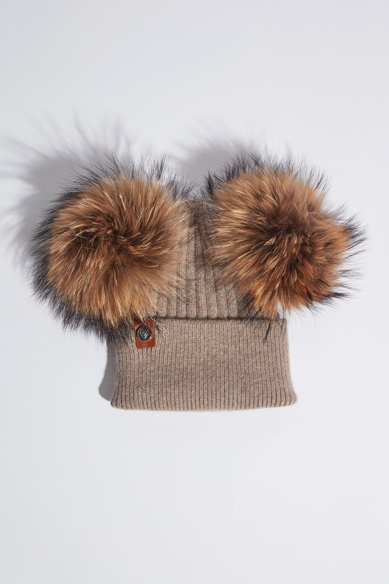 Double Harley Pom Pom Hat - Taupe